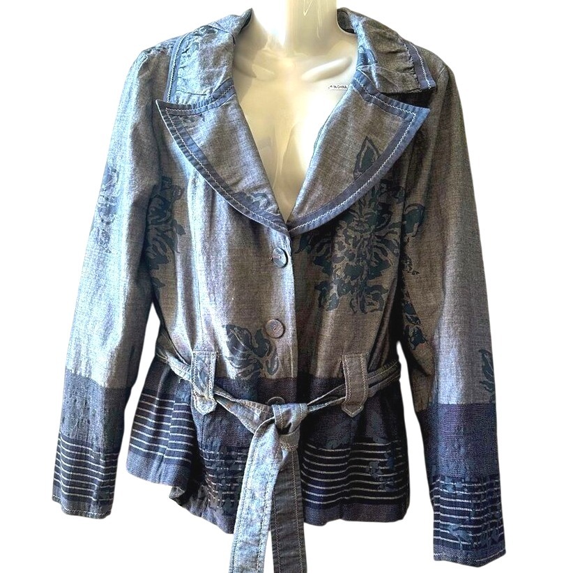 Coldwater Creek Classic Chambray Jacket With Belt Petite 14
